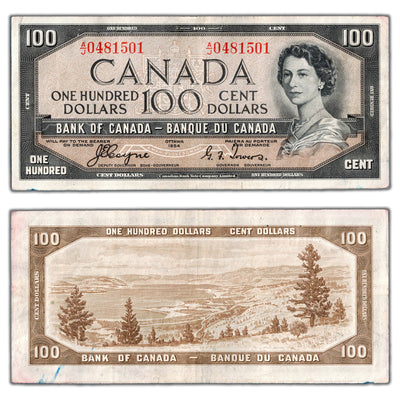 SOLD $100 1954 Bank of Canada Note Devil Face Coyne-Towers BC-35a - VF