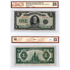 $1 1923 Dominion of Canada Note Black Seal Series D DC-25n - BCS VF-25