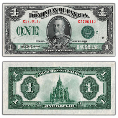 SOLD $1 1923 Dominion of Canada Note McCavour-Saunders Green Seal DC-25j - EF