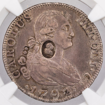 Great Britain (1797-99) $1/2 Half Dollar Counter Stamp ESC-611 on Spain 1792 4 Reales Silver Coin