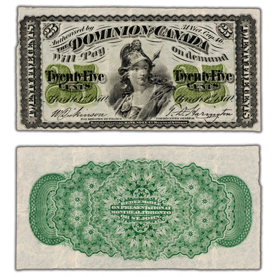 25 Cents 1870 Dominion of Canada Shinplaster Note Plain DC-1c - VF/EF