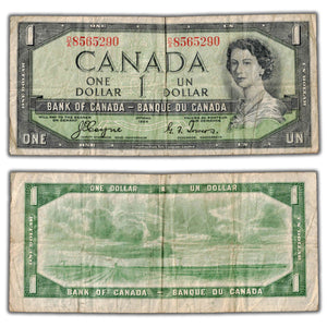 SOLD $1 1954 Bank of Canada Note Devil Face D/A Prefix BC-29a - Fine