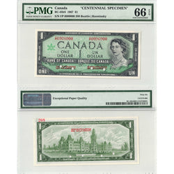 $1 1967 Bank of Canada Note Centennial Specimen BC-45bS - PMG Gem UNC-66 EPQ