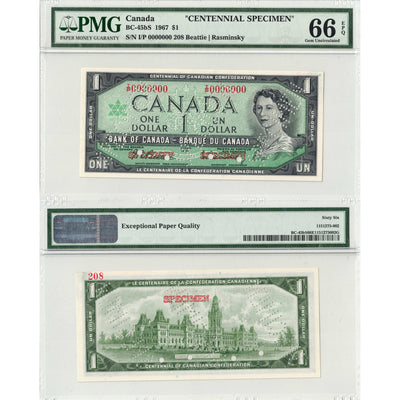 SOLD $1 1967 Bank of Canada Note Centennial Specimen BC-45bS - PMG Gem UNC-66 EPQ