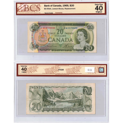 SOLD $20 1969 Bank of Canada Note *WL Replacement Prefix BC-50bA - BCS EF-40
