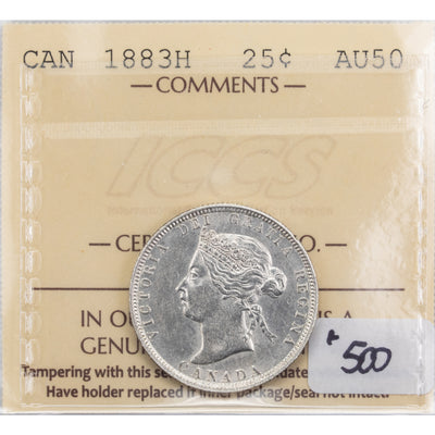 SOLD Canada 1883-H 25 Cents Quarter Silver Coin - ICCS AU-50