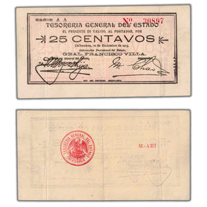 Mexico Tesoreria General Del Estado 1913 25 Centavos Note P #S551g - Abt. EF
