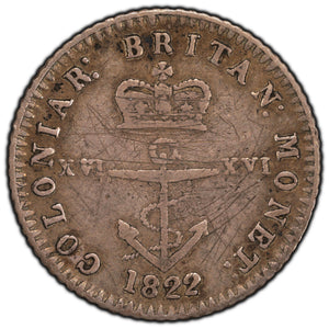 SOLD British West Indies 1822 1/16 Dollar Silver Coin KM #1 Anchor Money - Light Scratches