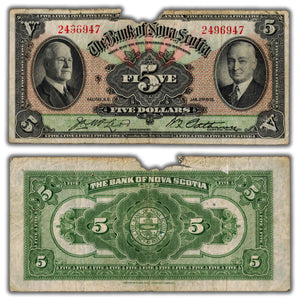 SOLD $5 1935 Bank of Nova Scotia Chartered Note CH #550-36-02 - Missing Piece/Issues