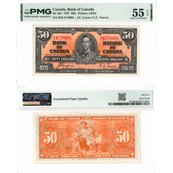 $50 1937 Bank of Canada Note Coyne-Towers B/H Prefix BC-26c - PMG AU-55 EPQ
