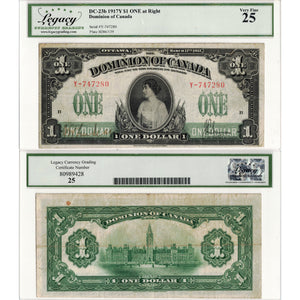 SOLD $1 1917 Dominion of Canada Note Saunders ONE at Right Series Y DC-23b - Legacy VF-25