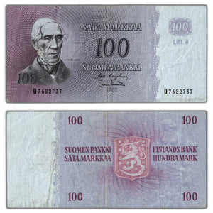 SOLD Finland 1963 100 Markkaa Note P #109 - VF