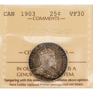 SOLD Canada 1903 25 Cents Quarter Silver Coin - ICCS VF-30