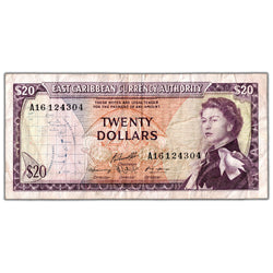 East Caribbean States 1965 $20 Twenty Dollars Note P #15g - Circulated