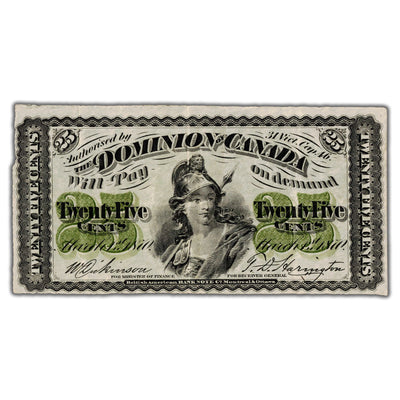25 Cents 1870 Dominion of Canada Shinplaster Note Plain DC-1c - VF/EF