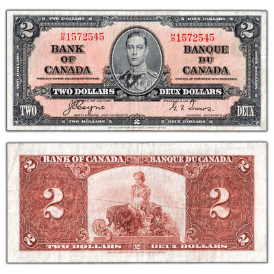 $2 1937 Bank of Canada Note Coyne-Towers H/R Prefix BC-22c - VF (cleaned)