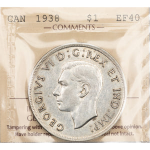 SOLD Canada 1938 $1 Silver Dollar Coin - ICCS EF-40