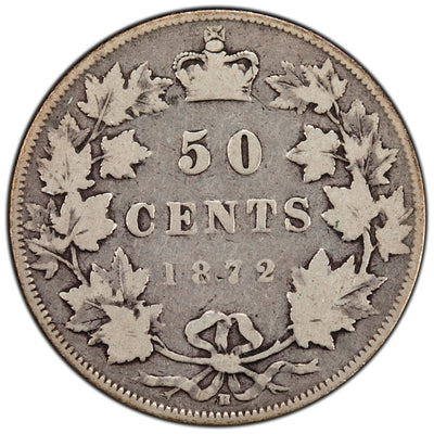 SOLD Canada 1872-H A/V 50 Cents Half Dollar Silver Coin - G-4