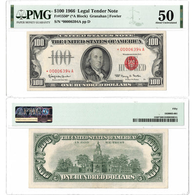 United States 1966* $100 Legal Tender Star Note Fr. 1550* - PMG AU-50