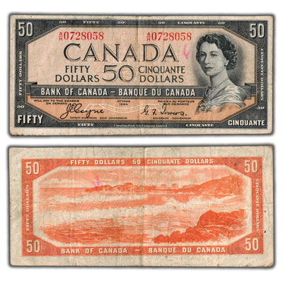 SOLD $50 1954 Bank of Canada Note Devil Face Coyne-Towers BC-34a - Writing
