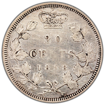 Canada 1858 20 Cents Coin First Year of Issue! - Harshly Cleaned