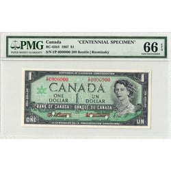 $1 1967 Bank of Canada Note Centennial Specimen BC-45bS - PMG Gem UNC-66 EPQ