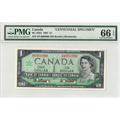 SOLD $1 1967 Bank of Canada Note Centennial Specimen BC-45bS - PMG Gem UNC-66 EPQ