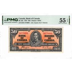$50 1937 Bank of Canada Note Coyne-Towers B/H Prefix BC-26c - PMG AU-55 EPQ