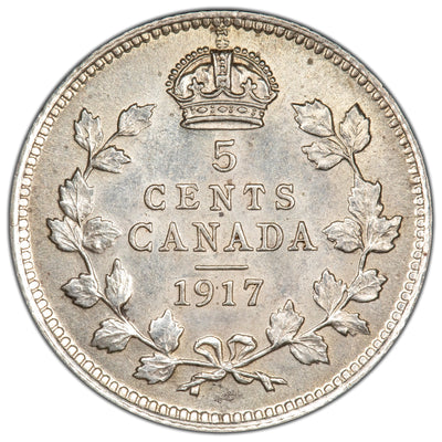 Canada 1917 5 Cents Silver Coin - Uncirculated +
