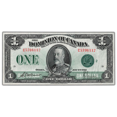 SOLD $1 1923 Dominion of Canada Note McCavour-Saunders Green Seal DC-25j - EF