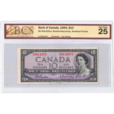 $10 1954 Bank of Canada Note BC-40b-E25a-i - BCS VF-25 Cut off Size Error