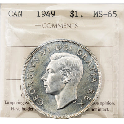 SOLD Canada 1949 $1 Silver Dollar Coin - ICCS MS-65