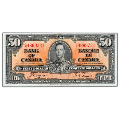 $50 1937 Bank of Canada Note Coyne-Towers B/H Prefix BC-26c - EF (writing)