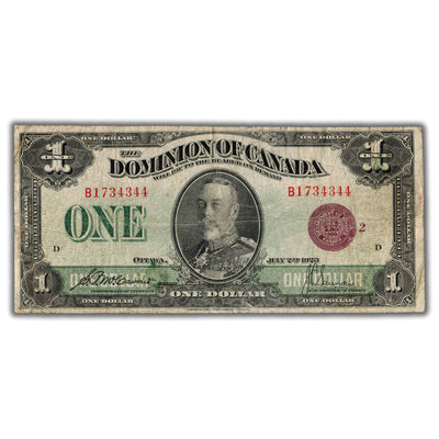 $1 1923 Dominion of Canada Note Bronze Seal Series B DC-25i - Fine