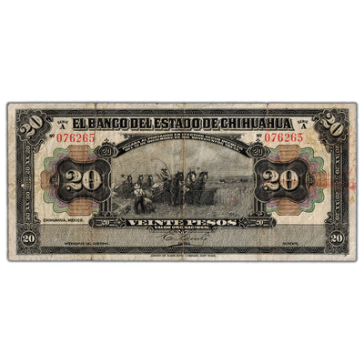 SOLD Mexico Estado De Chihuahua 1913 20 Pesos Note P #S134a - Hollywood Night Club Cafe Advertisement
