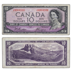 SOLD $10 1954 Bank of Canada Note Devil Face J/D Prefix BC-32b - Writing/Hole