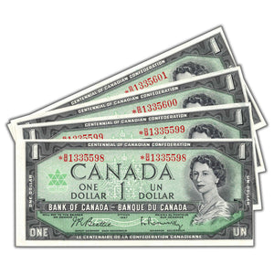 SOLD $1 1967 Bank of Canada Notes *B/M Replacement BC-45bA-i - 4 Consec - AU/UNC