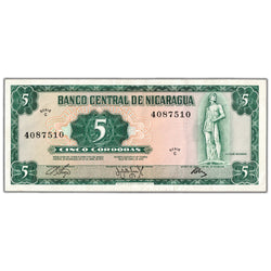 Nicaragua 1972 5 Five Cordobas Note P #122 - EF