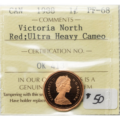 SOLD Canada 1988 1 Small Cent Coin - ICCS PF-68 Red UHC Ex. Victoria North