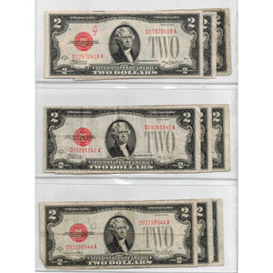 SOLD Lot of 9 United States 1928 $2 Two Dollars Notes - All Circulated Grades