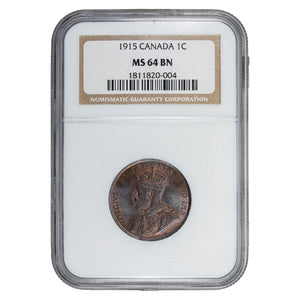 SOLD Canada 1915 1 Large Cent Coin - NGC MS-64 Brown