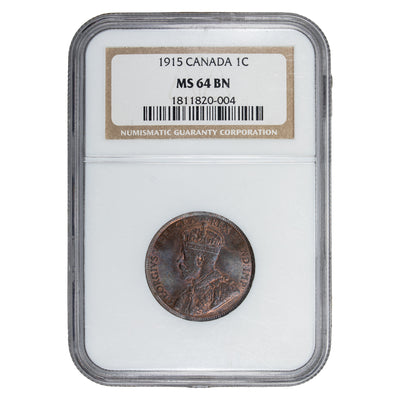 SOLD Canada 1915 1 Large Cent Coin - NGC MS-64 Brown