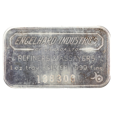 SOLD Engelhard Industries 1oz .999 Fine Silver Bar - 6 Digit Serial