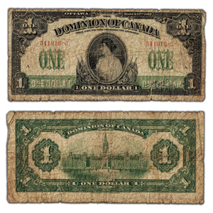 SOLD $1 1917 Dominion of Canada Note Series J DC-23a-i - Heavily Circulated