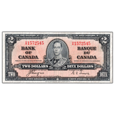 $2 1937 Bank of Canada Note Coyne-Towers H/R Prefix BC-22c - VF (cleaned)