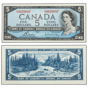 SOLD $5 1954 Bank of Canada Note Bouey-Rasminsky U/X Prefix BC-39c - UNC