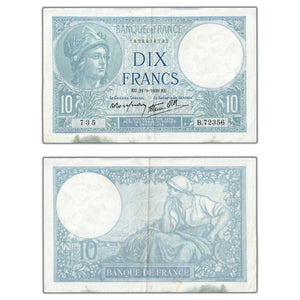 SOLD France 1939 10 Ten Francs Note P #94 - VF+ (stain)