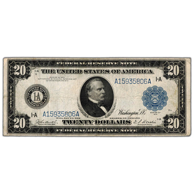 SOLD United States 1914 $20 Twenty Dollars Boston, MA Federal Reserve Note - Circulated