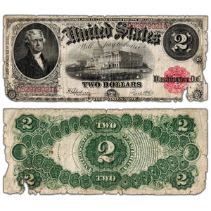 United States 1917 $2 Two Dollars Legal Tender Note - Damaged