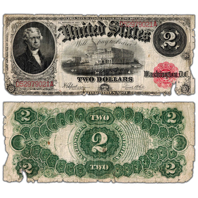 United States 1917 $2 Two Dollars Legal Tender Note - Damaged